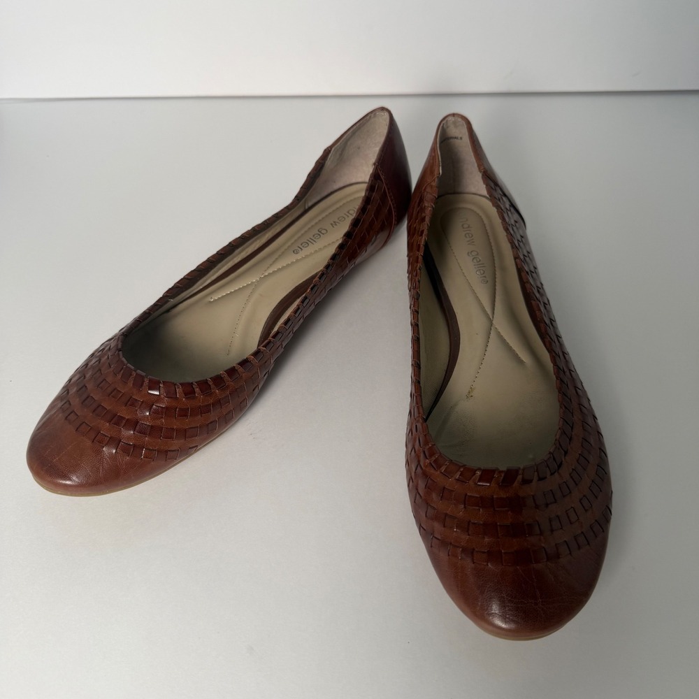 Andrew Geller Hilaire Woven Leather Ballet Flats Brown 8.5M AG-12-10286-009-79